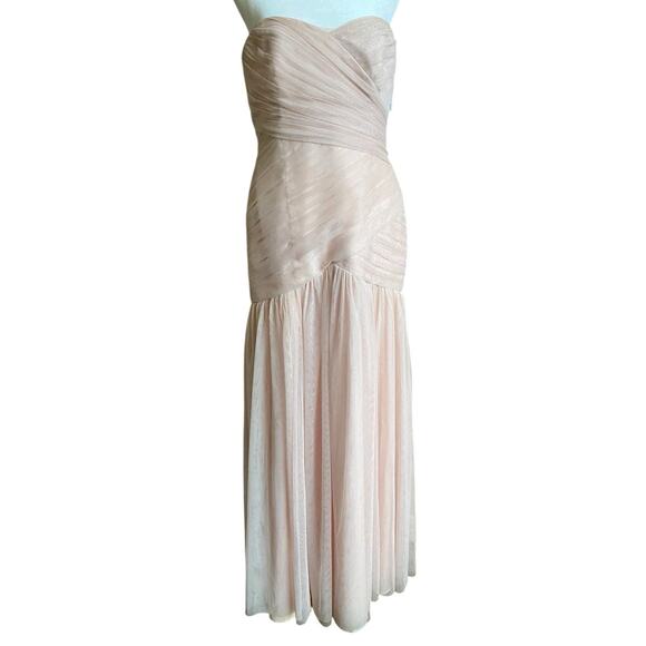 White By Vera Wang Blush Pink Strapless Bobbin Net Bridesmaid Dress Gown 10 Long - Picture 6 of 13